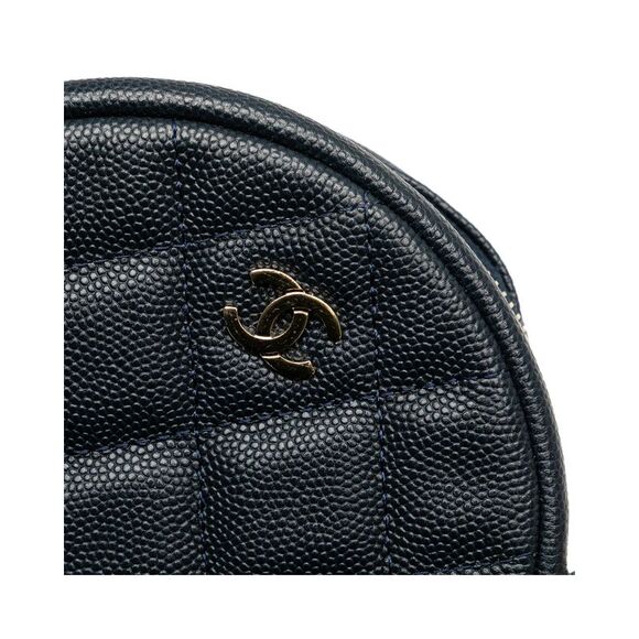 Pre Loved Chanel CC Quilted Caviar Round Clutch With Chain Women Blue Crossbody - Picture 7 of 8